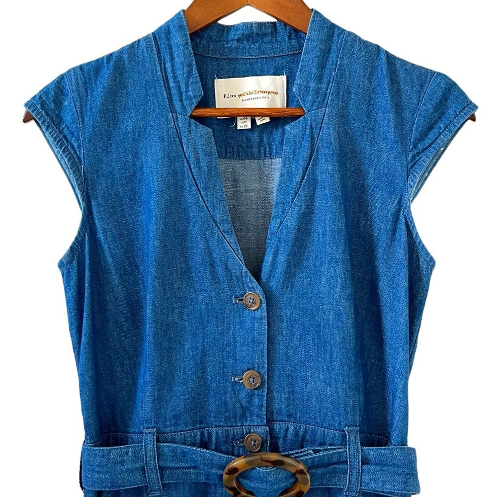 Pilcro & The Letterpress Wide Leg Crop Light Denim Jumpsuit Size 0 - Picture 4 of 16